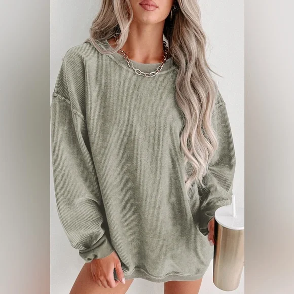 Green Ribbed Sweatshirt - Picture 1 of 2